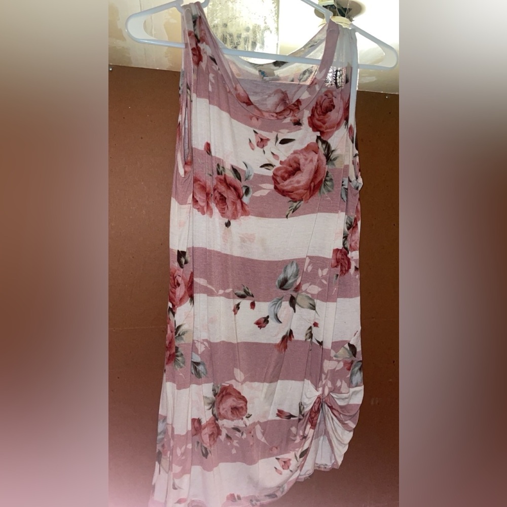 Asymmetrical Ruched Pink and White Sleeveless Tank Top